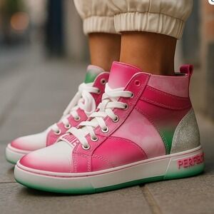 Ground Up Wicked Casual High-Top Sneakers Pink/Green Ombre Sneakers - 9